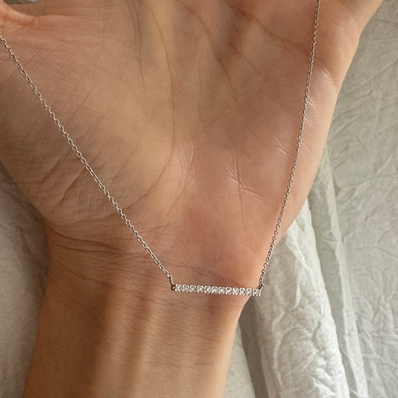 Zales Jewelry - 10K White Gold 1/4 CT Diamond Bar Necklace Minimalist Dainty Real Diamonds